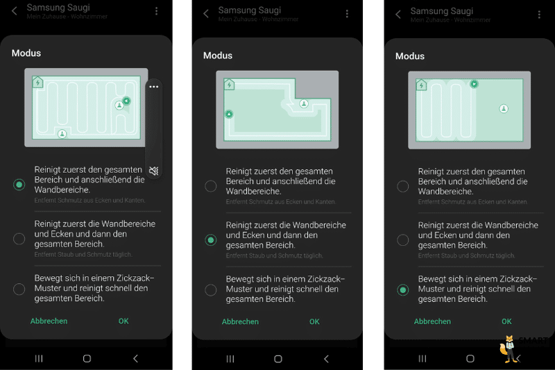 Reinigungsmodus wird in der Samsung Jet Bot App eingestellt.